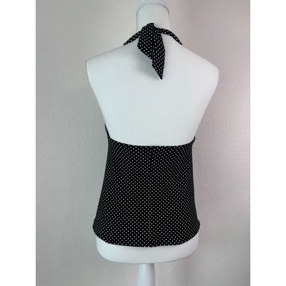 Lands' End women's 6L black and white dot tankini swim top halter tie - Picture 4 of 6
